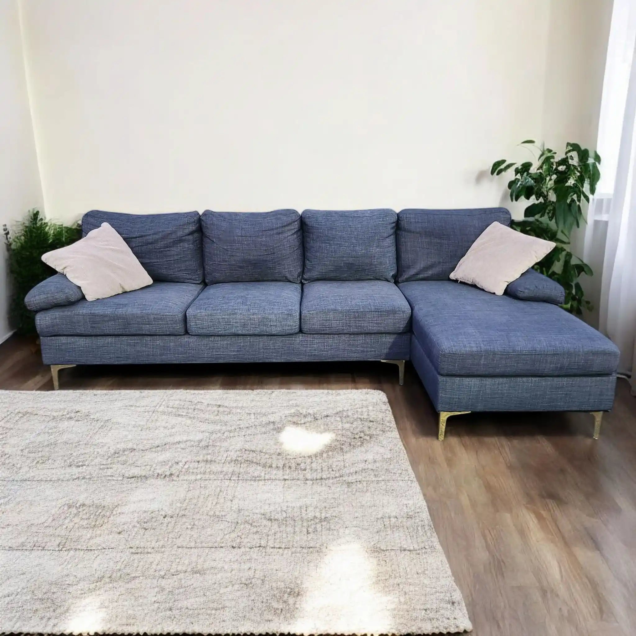 Navy Blue Corner L Shaped Sectional Sofa