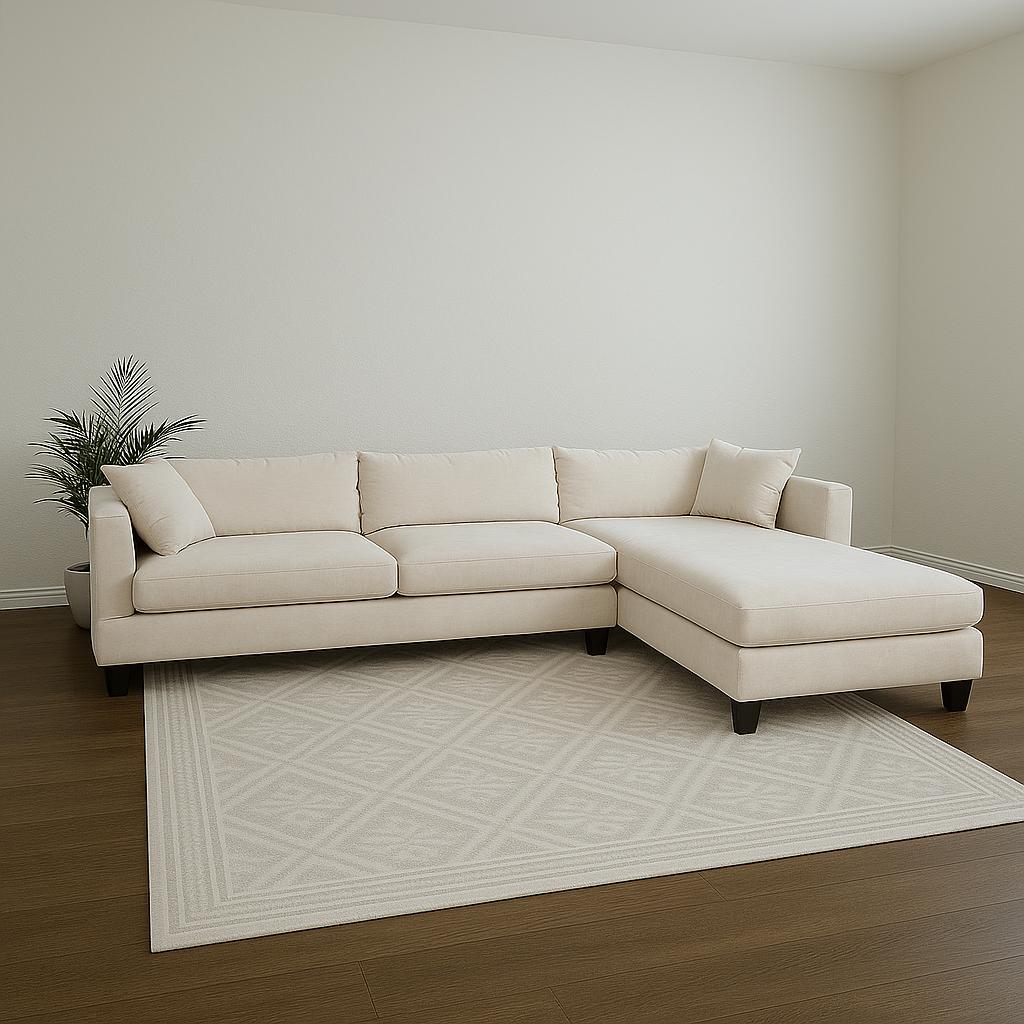White Deep Sectional Sofa with Chaise
