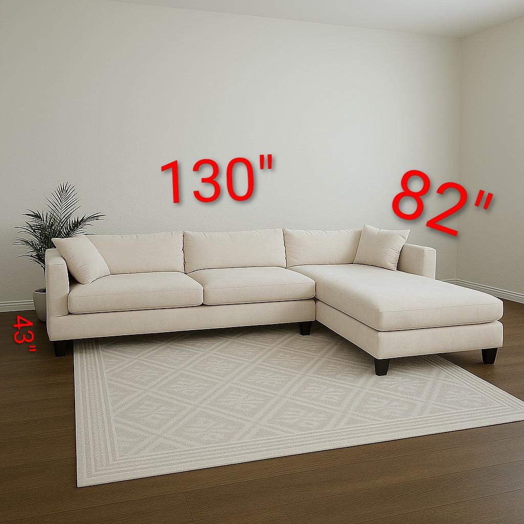 White Deep Sectional Sofa with Chaise