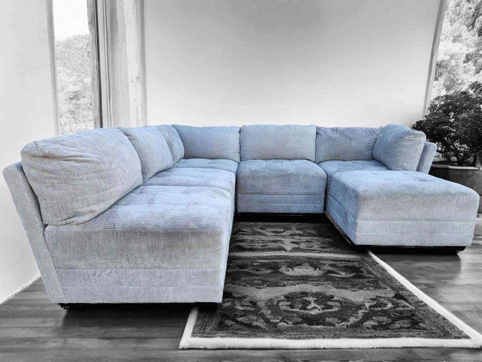 Thomasville 6 Piece Modular Sectional Couch Sofa with Ottoman in Gray