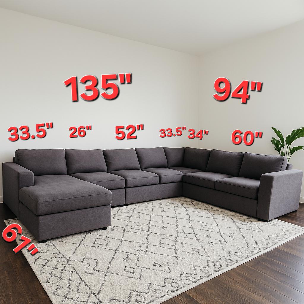 Extra Large Gray U Shaped Modular Sectional Couch Sofa