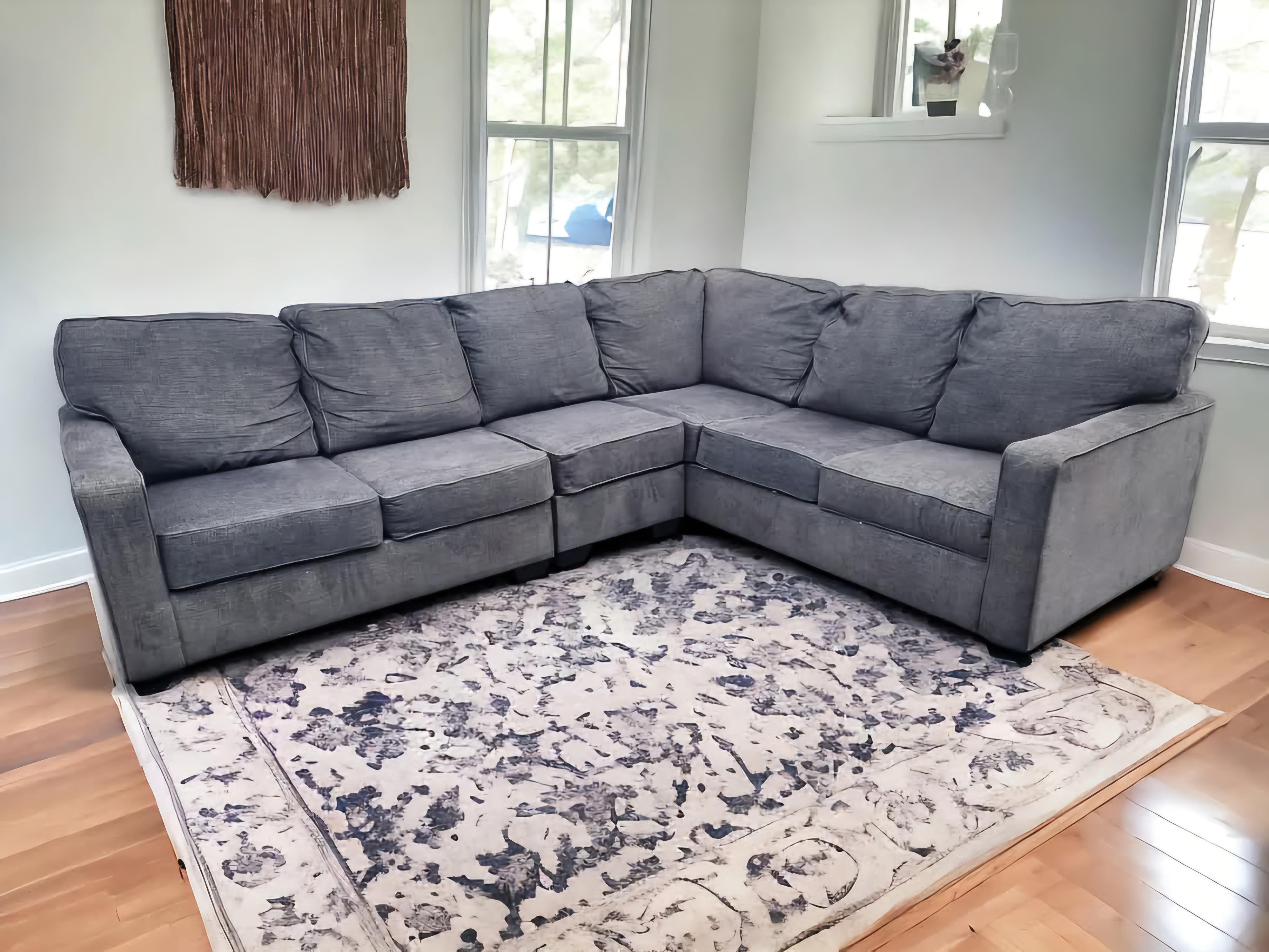 Large 3 Piece Gray L Shaped Sectional