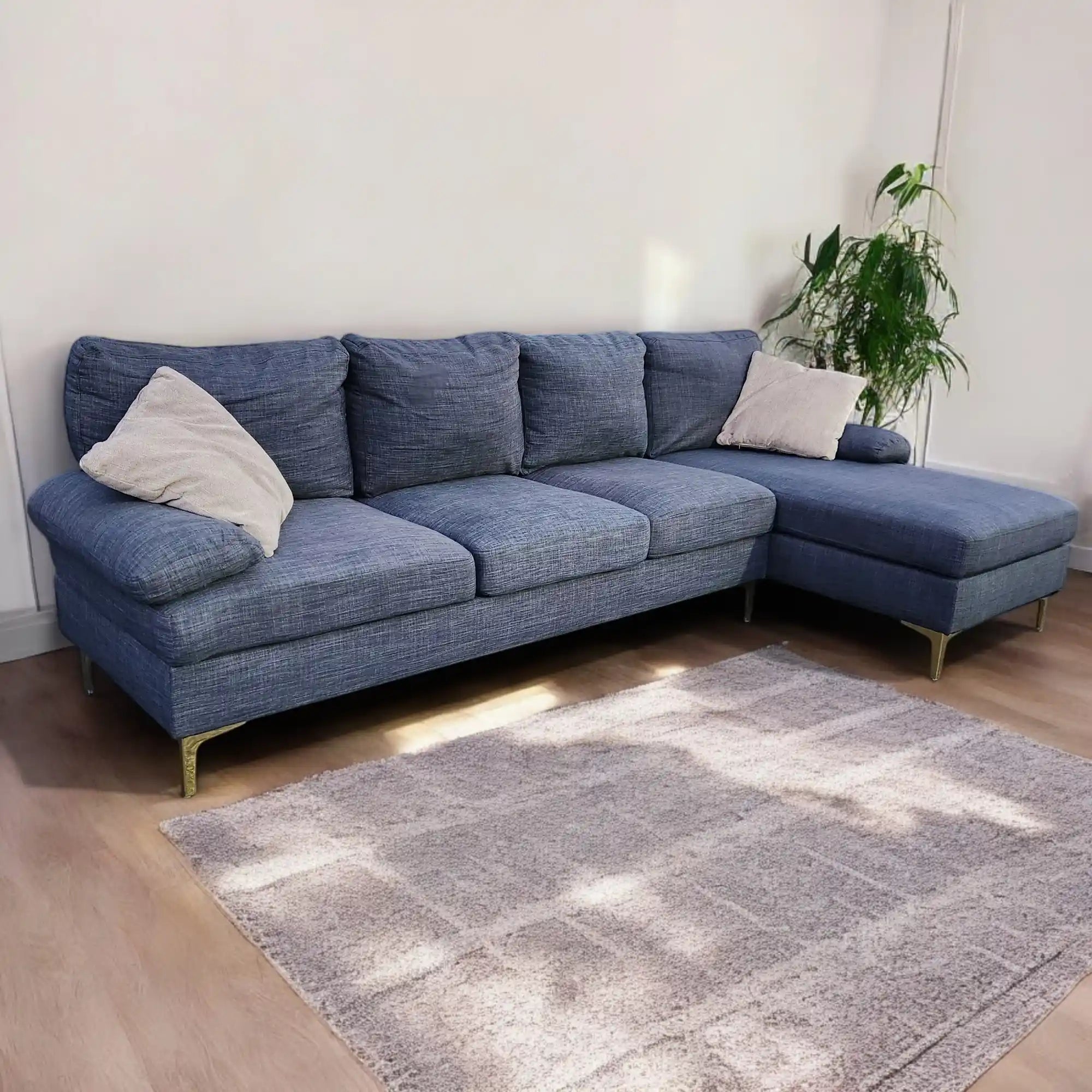 Navy Blue Corner L Shaped Sectional Sofa