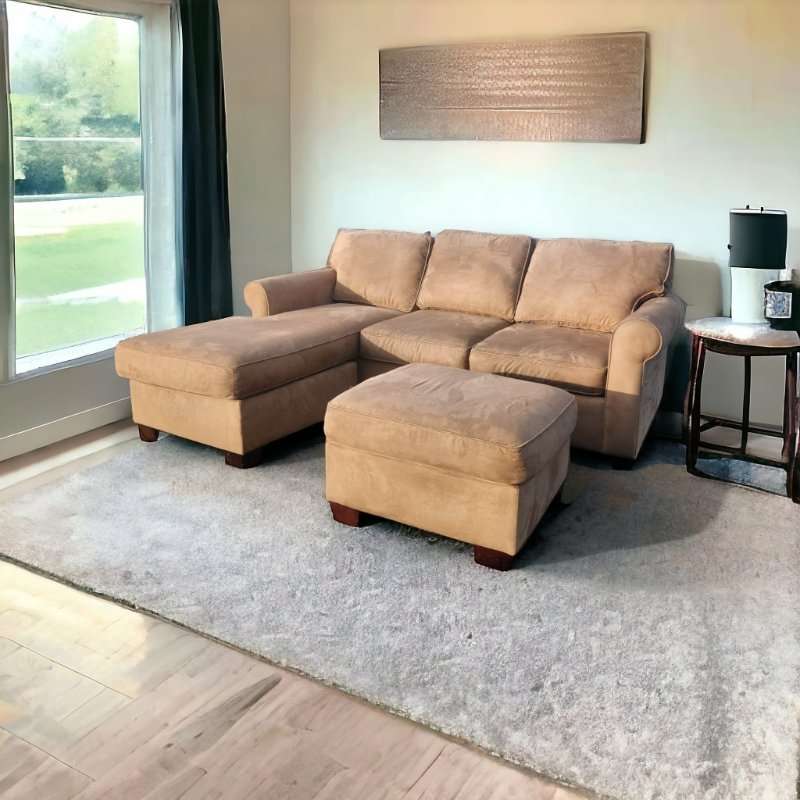 Pottery Barn Corner L Shape Sectional Sofa with Chaise and Ottoman in Beige