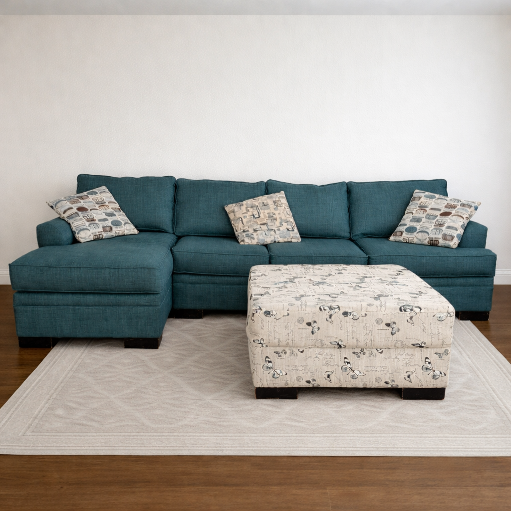 Living Spaces Teal Corner Sectional Set with Ottoman